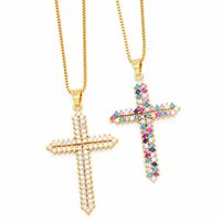 Hip-hop Punk Cross Stainless Steel Copper Plating Inlay Zircon 18k Gold Plated Pendant Necklace main image 1