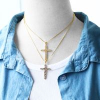 Hip-hop Punk Cross Stainless Steel Copper Plating Inlay Zircon 18k Gold Plated Pendant Necklace main image 5