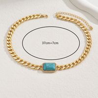 Wholesale Jewelry Vintage Style Vacation Rectangle Iron Turquoise Inlay Necklace main image 2