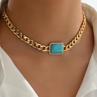 Wholesale Jewelry Vintage Style Vacation Rectangle Iron Turquoise Inlay Necklace main image 5
