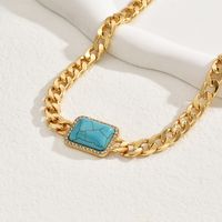 Wholesale Jewelry Vintage Style Vacation Rectangle Iron Turquoise Inlay Necklace main image 4