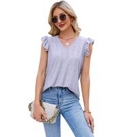 Women's T-shirt Short Sleeve T-shirts Lettuce Trim Hollow Out Elegant Basic Solid Color sku image 16