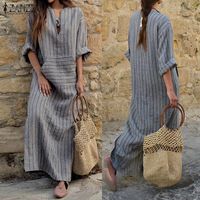 Women's Regular Dress Simple Style V Neck Patchwork 3/4 Length Sleeve Stripe Maxi Long Dress Holiday main image 1