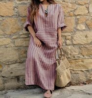 Women's Regular Dress Simple Style V Neck Patchwork 3/4 Length Sleeve Stripe Maxi Long Dress Holiday main image 4