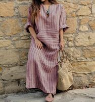 Women's Regular Dress Simple Style V Neck Patchwork 3/4 Length Sleeve Stripe Maxi Long Dress Holiday main image 6