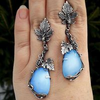 Retro Water Droplets Alloy Inlay Carving Opal Women's Drop Earrings sku image 3