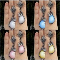 Retro Water Droplets Alloy Inlay Carving Opal Women's Drop Earrings main image 1