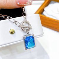 Simple Style Commute Square Copper Inlay Zircon Gold Plated Pendant Necklace sku image 1