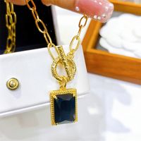 Simple Style Commute Square Copper Inlay Zircon Gold Plated Pendant Necklace sku image 2