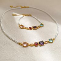 Lady Solid Color Copper Irregular Inlay Zircon Bracelets Necklace main image 1