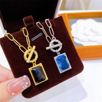 Simple Style Commute Square Copper Inlay Zircon Gold Plated Pendant Necklace main image 1