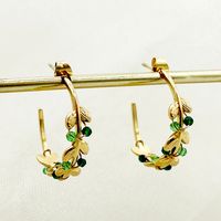1 Pair Elegant Leaves Polishing Crystal Plating 304 Stainless Steel Beaded Crystal Beads 14K Gold Plated Ear Studs main image 4