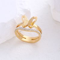 304 Stainless Steel 18K Gold Plated Rose Gold Plated Simple Style Plating Inlay Butterfly Artificial Rhinestones Rings main image 1