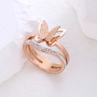 304 Stainless Steel 18K Gold Plated Rose Gold Plated Simple Style Plating Inlay Butterfly Artificial Rhinestones Rings main image 2