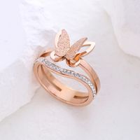 304 Stainless Steel 18K Gold Plated Rose Gold Plated Simple Style Plating Inlay Butterfly Artificial Rhinestones Rings sku image 11