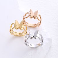 Simple Style Butterfly Stainless Steel Plating Inlay Rhinestones 24k Gold Plated Rings main image 1