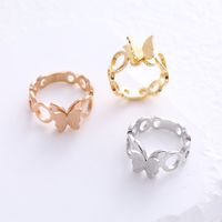 Simple Style Butterfly Stainless Steel Plating Inlay Rhinestones 24k Gold Plated Rings main image 6