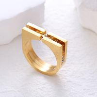 304 Stainless Steel 18K Gold Plated Simple Style Commute Plating Inlay Solid Color Rhinestones Rings main image 5