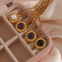 Basic Vintage Style Classic Style Round Stainless Steel Plating Inlay Natural Stone 18k Gold Plated Pendant Necklace main image 4