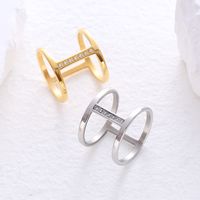 304 Stainless Steel 18K Gold Plated Simple Style Plating Solid Color Artificial Rhinestones Rings main image 4