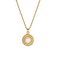 Basic Vintage Style Classic Style Round Stainless Steel Plating Inlay Natural Stone 18k Gold Plated Pendant Necklace sku image 4
