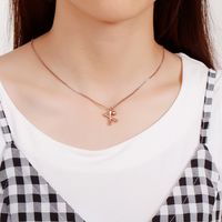 Titanium Steel Rose Gold Plated Simple Style Patchwork Letter Pendant Necklace main image 6
