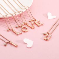 Titanium Steel Rose Gold Plated Simple Style Patchwork Letter Pendant Necklace main image 5