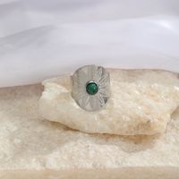 Stainless Steel Fashion Inlay Round Turquoise Open Ring sku image 1