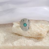 Stainless Steel Fashion Inlay Round Turquoise Open Ring sku image 3