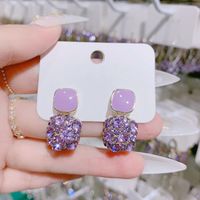 1 Pair Simple Style Square Plating Inlay Alloy Rhinestones Gold Plated Drop Earrings main image 2