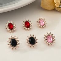 1 Pair Vintage Style Simple Style Oval Inlay Alloy Rhinestones 14k Gold Plated Ear Studs main image 4
