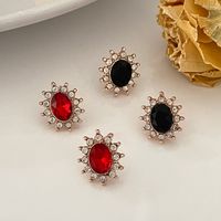 1 Pair Vintage Style Simple Style Oval Inlay Alloy Rhinestones 14k Gold Plated Ear Studs main image 3