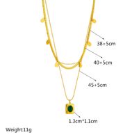 Vintage Style Rectangle Titanium Steel Plating Inlay Glass Stone 18k Gold Plated Layered Necklaces main image 2