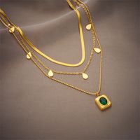 Vintage Style Rectangle Titanium Steel Plating Inlay Glass Stone 18k Gold Plated Layered Necklaces main image 5