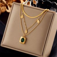 Ig Style Simple Style Geometric Titanium Steel Plating Inlay Artificial Pearls Rhinestones Shell Necklace sku image 7
