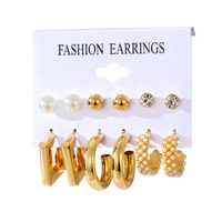 Retro Round Alloy Plating Artificial Pearls Women's Earrings Ear Studs 6-piece Set sku image 5