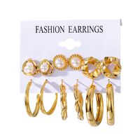 Retro Round Alloy Plating Artificial Pearls Women's Earrings Ear Studs 6-piece Set sku image 8