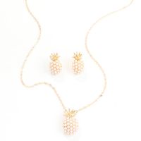 Simple Style Pineapple Gold Plated Pearl Alloy Wholesale Earrings Necklace main image 3