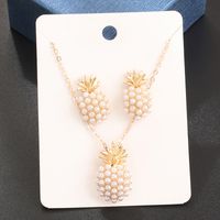 Simple Style Pineapple Gold Plated Pearl Alloy Wholesale Earrings Necklace main image 4