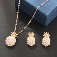 Simple Style Pineapple Gold Plated Pearl Alloy Wholesale Earrings Necklace main image 1