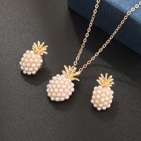 Simple Style Pineapple Gold Plated Pearl Alloy Wholesale Earrings Necklace sku image 1
