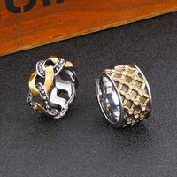 Titanium Steel 18K Gold Plated Retro Punk Polishing Inlay Geometric Rhinestones Rings main image 9