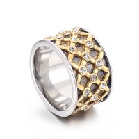 Titanium Steel 18K Gold Plated Retro Punk Polishing Inlay Geometric Rhinestones Rings sku image 2