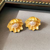 Retro Flower Alloy Plating Inlay Artificial Pearls Women's Ear Studs sku image 11