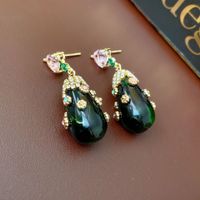 1 Pair Baroque Style Heart Shape Tassel Plating Inlay Copper Artificial Crystal Rhinestones Earrings main image 3