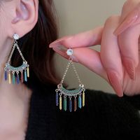 1 Pair Baroque Style Heart Shape Tassel Plating Inlay Copper Artificial Crystal Rhinestones Earrings sku image 10