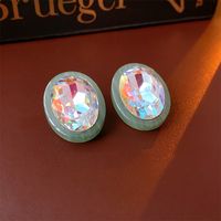 Simple Style Shiny Oval Heart Shape Resin Plating Inlay Artificial Crystal Women's Ear Studs sku image 1
