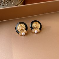 Retro Modern Style Round Flower Alloy Enamel Inlay Artificial Pearls Rhinestones Women's Ear Studs sku image 30