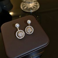 1 Pair Elegant Geometric Plating Inlay Copper Artificial Pearls Rhinestones Drop Earrings sku image 45