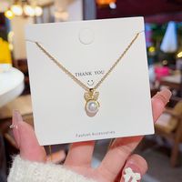 Cute Bunny Ears Titanium Steel Pearl Inlay Zircon Pendant Necklace main image 5